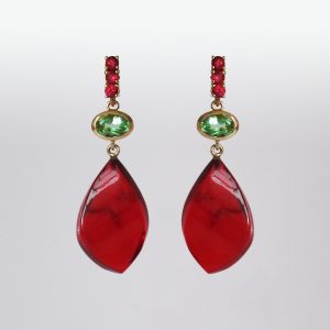 Ohrhänger Safir Turmalin Bernstein 18k Gelbgold